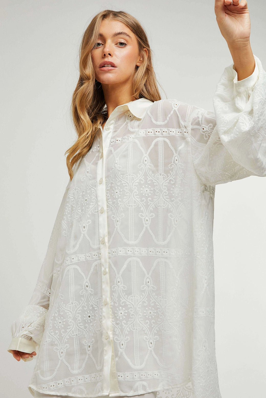 Lace Placket Shirt Dress