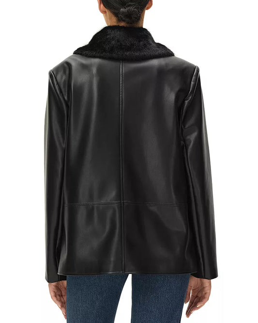 Maud Faux Fur Collar Faux Leather Jacket