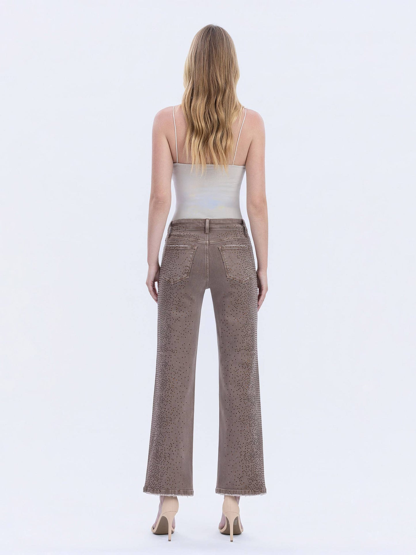 Rhinestone Embellished Slim Wide Jeans