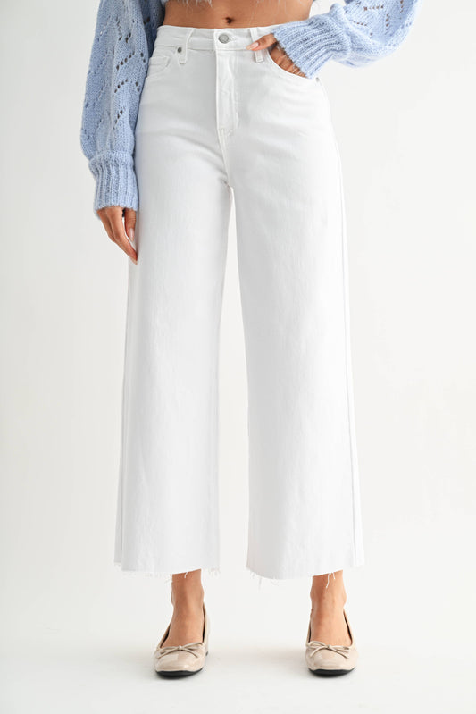 White Scissor Cut Wide Leg