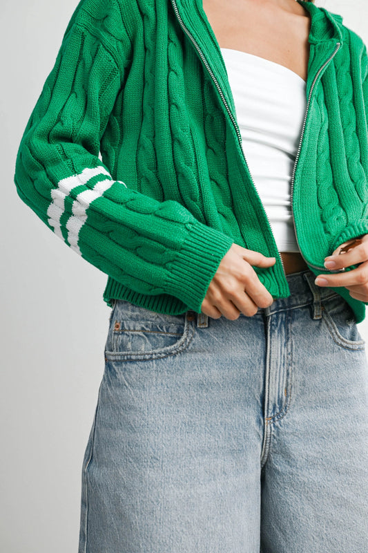 Cable Knit Zip-Up Hoodie Cardigan