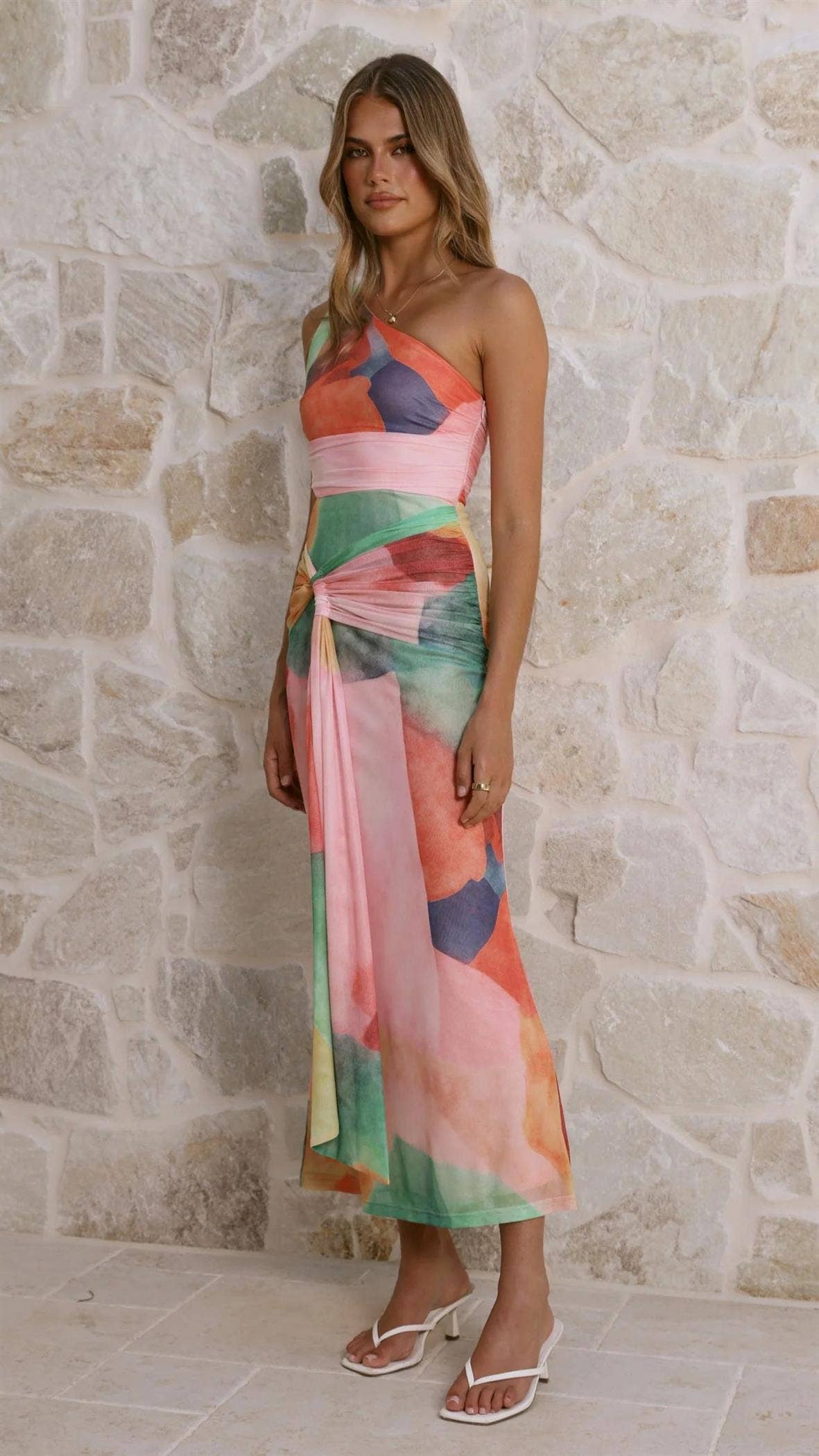 One Shoulder Abstract Maxi Dress