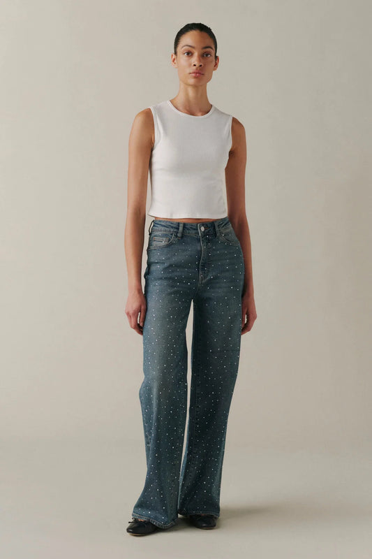 NCE Wide Leg Bejeweled Jeans