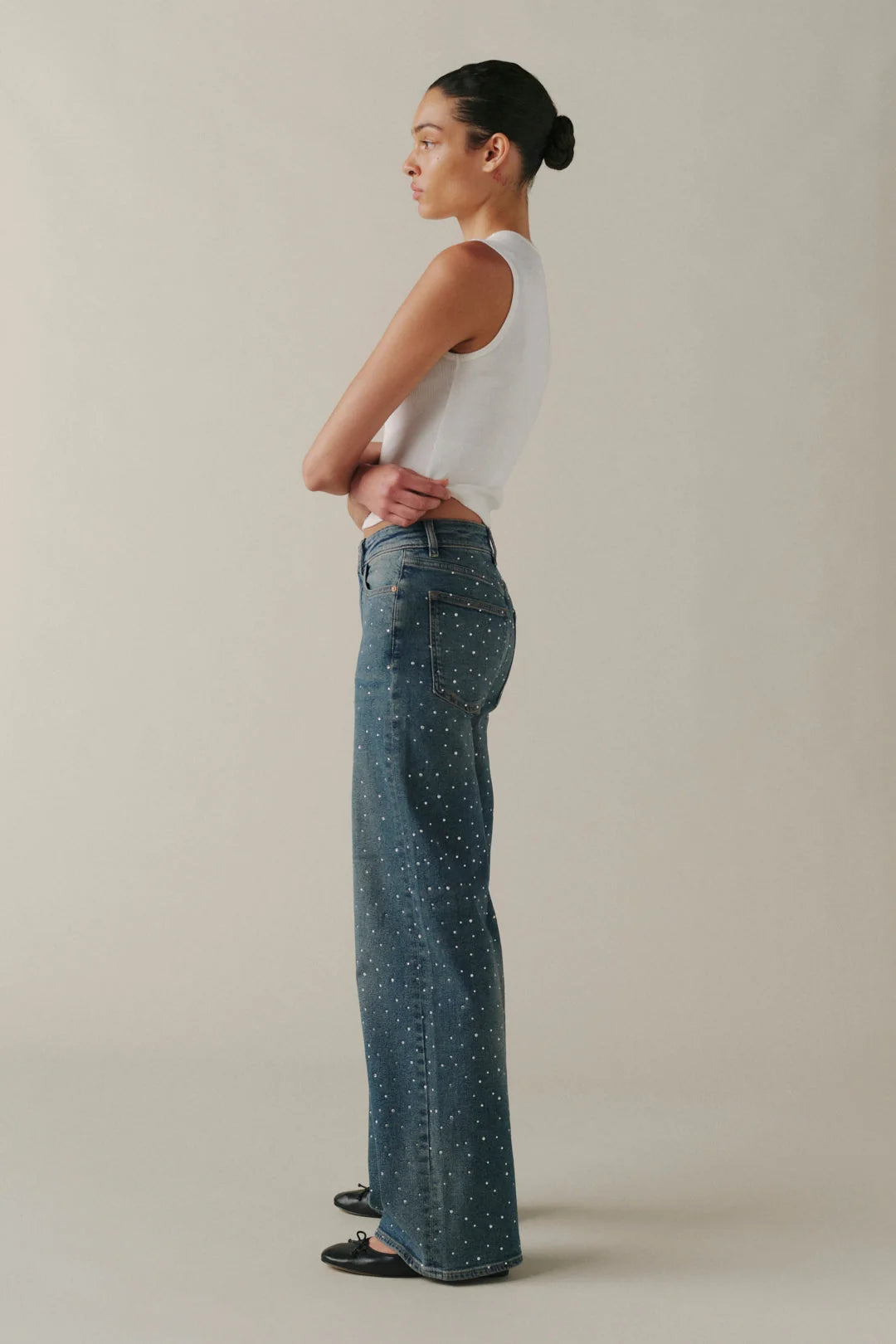NCE Wide Leg Bejeweled Jeans
