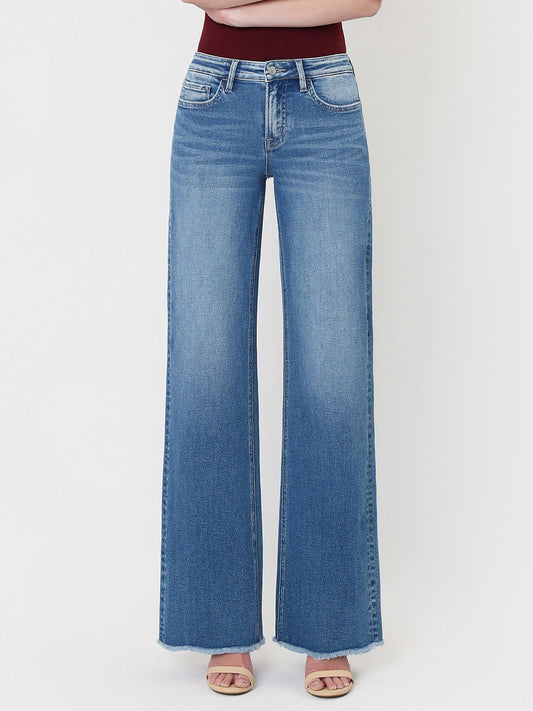 Brassica Mid Rise Raw Hem Medium Wash Jeans