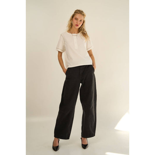 Relaxed Fit Front Button Up Knit Top