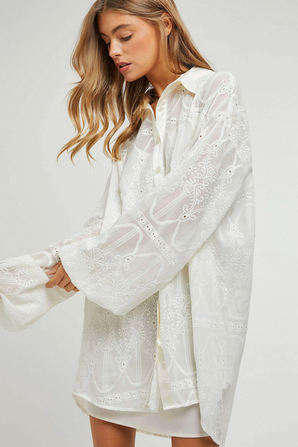 Lace Placket Shirt Dress