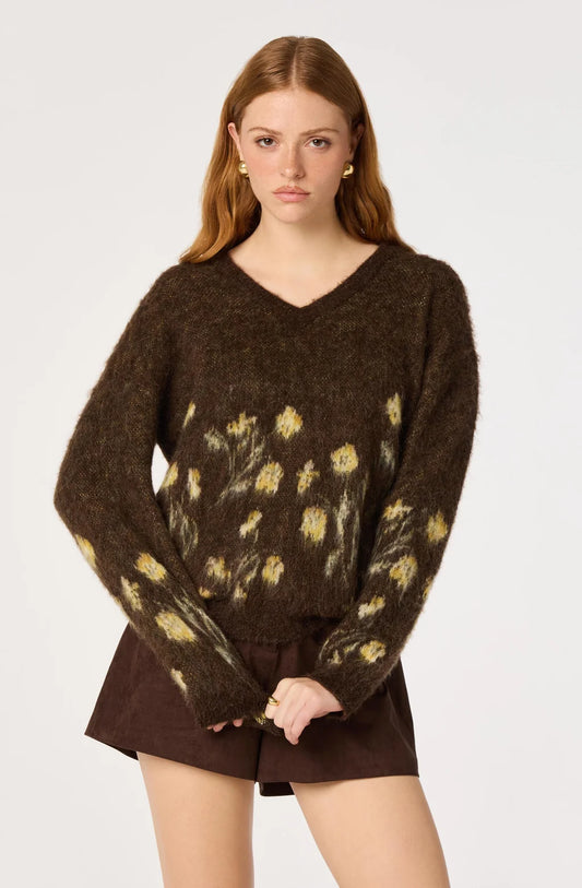 Bowie Brushed Floral V-Neck Sweater