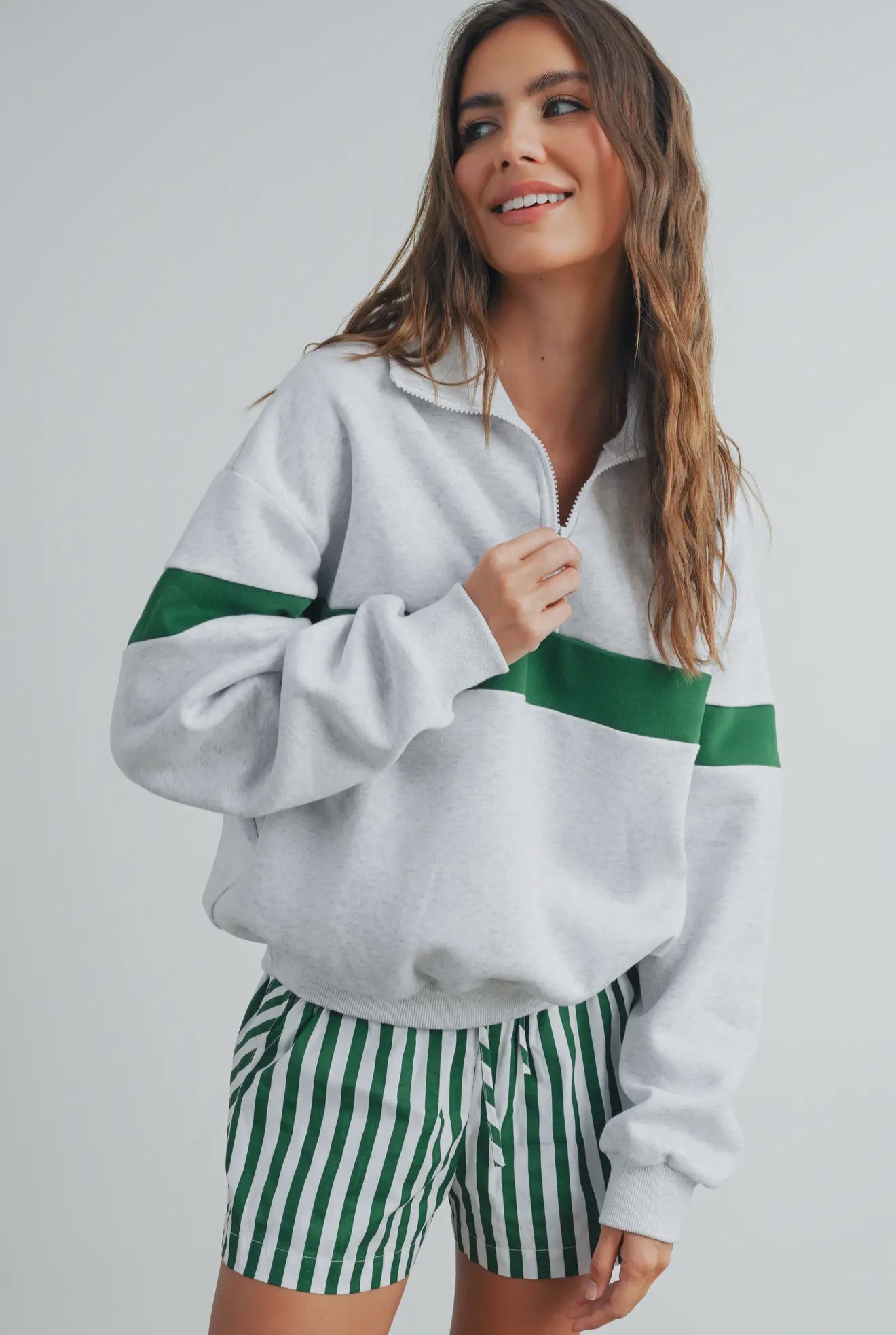 Two-Toned Half Zip Collar Sweatshirt