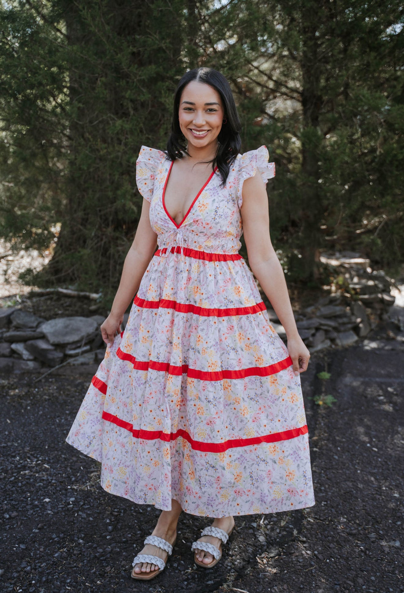 Contrast Floral Midi Dress