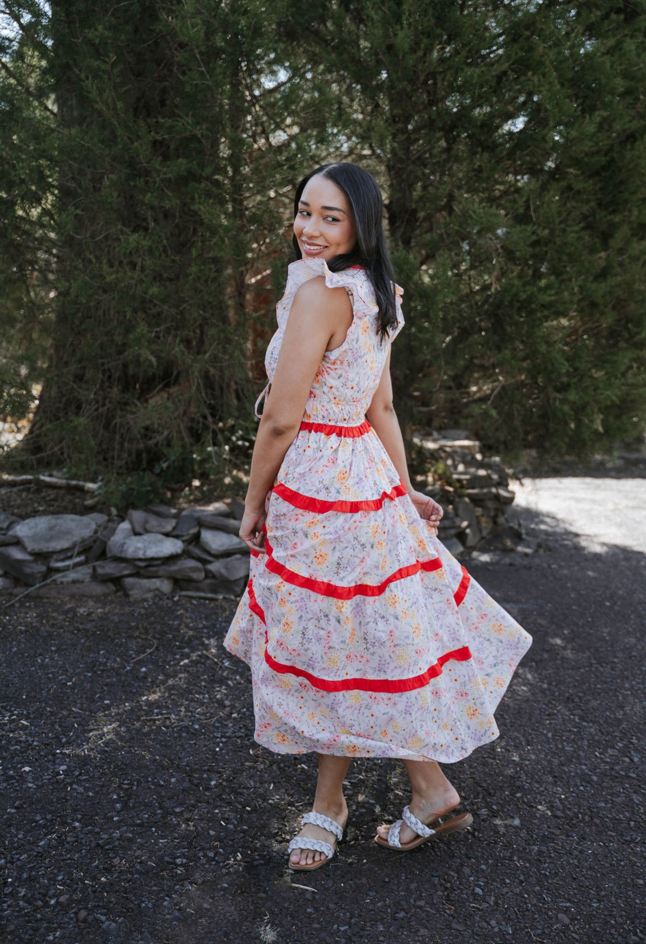 Contrast Floral Midi Dress