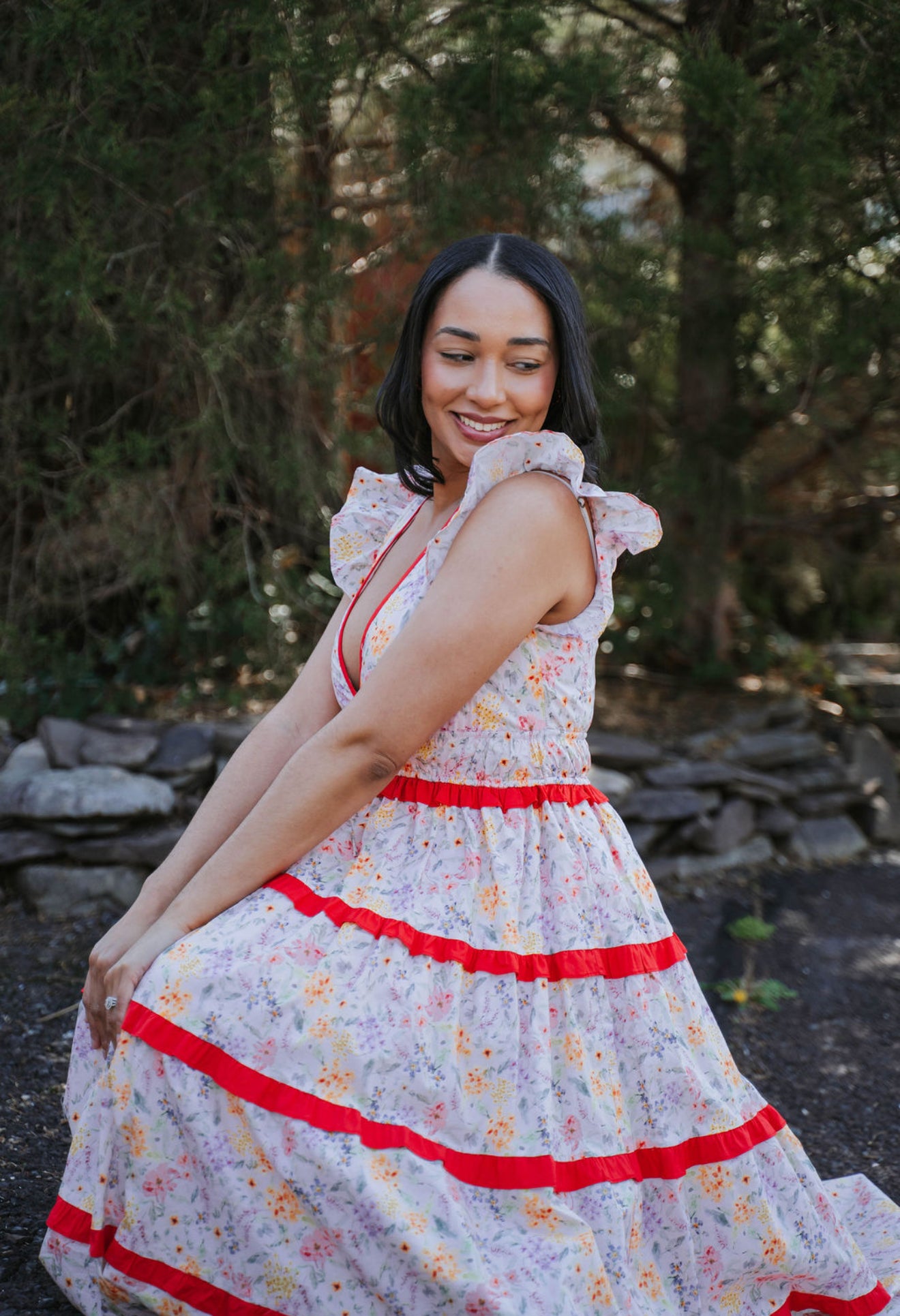 Contrast Floral Midi Dress