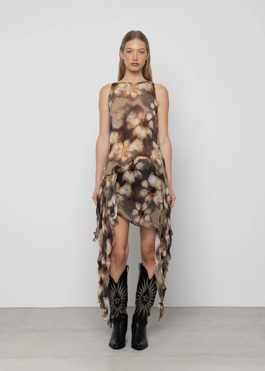 Petal Moon Asymmetric Chiffon Top