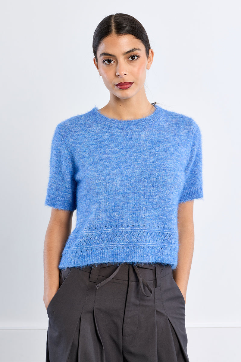 Blue Short Sleeve Sweater