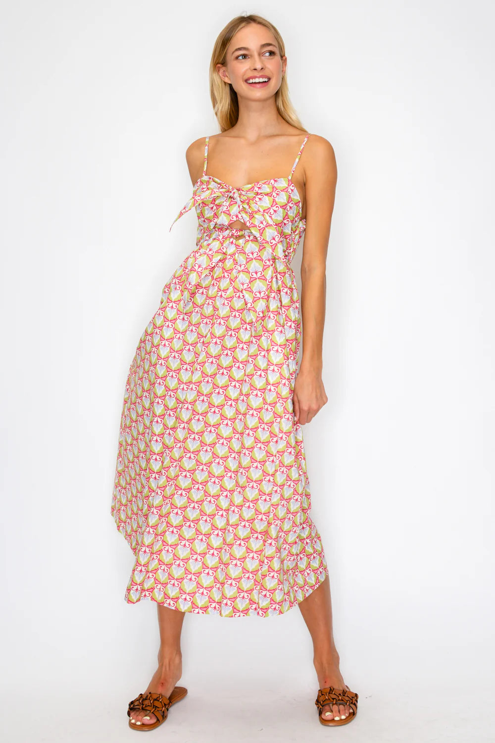 Mythic Petals Bow Tie Midi Dress