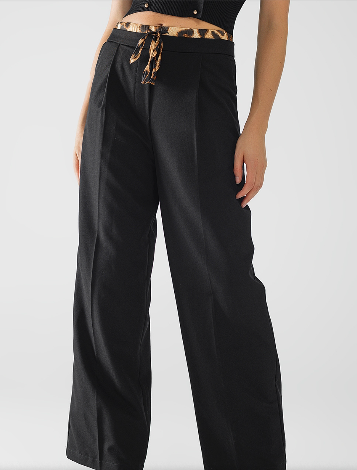 Leopard Waist Black Pants