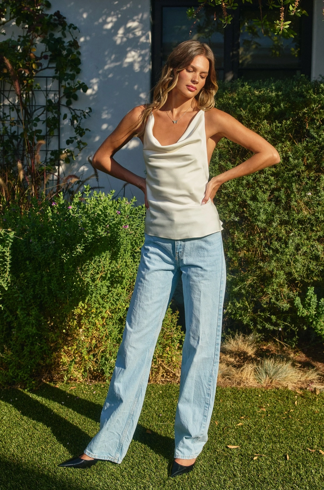 Going Out Satin Twist Strap Top