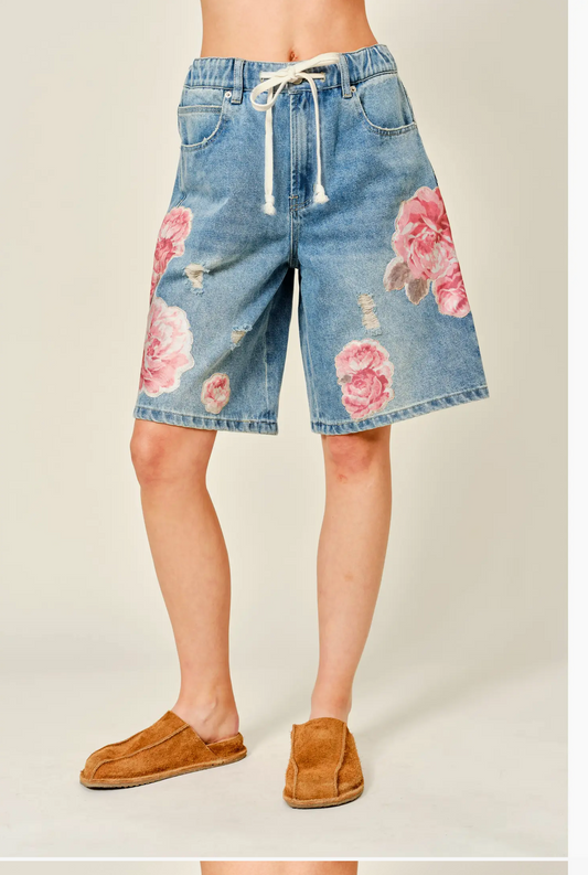 Flower Patch Bermuda Denim Shorts