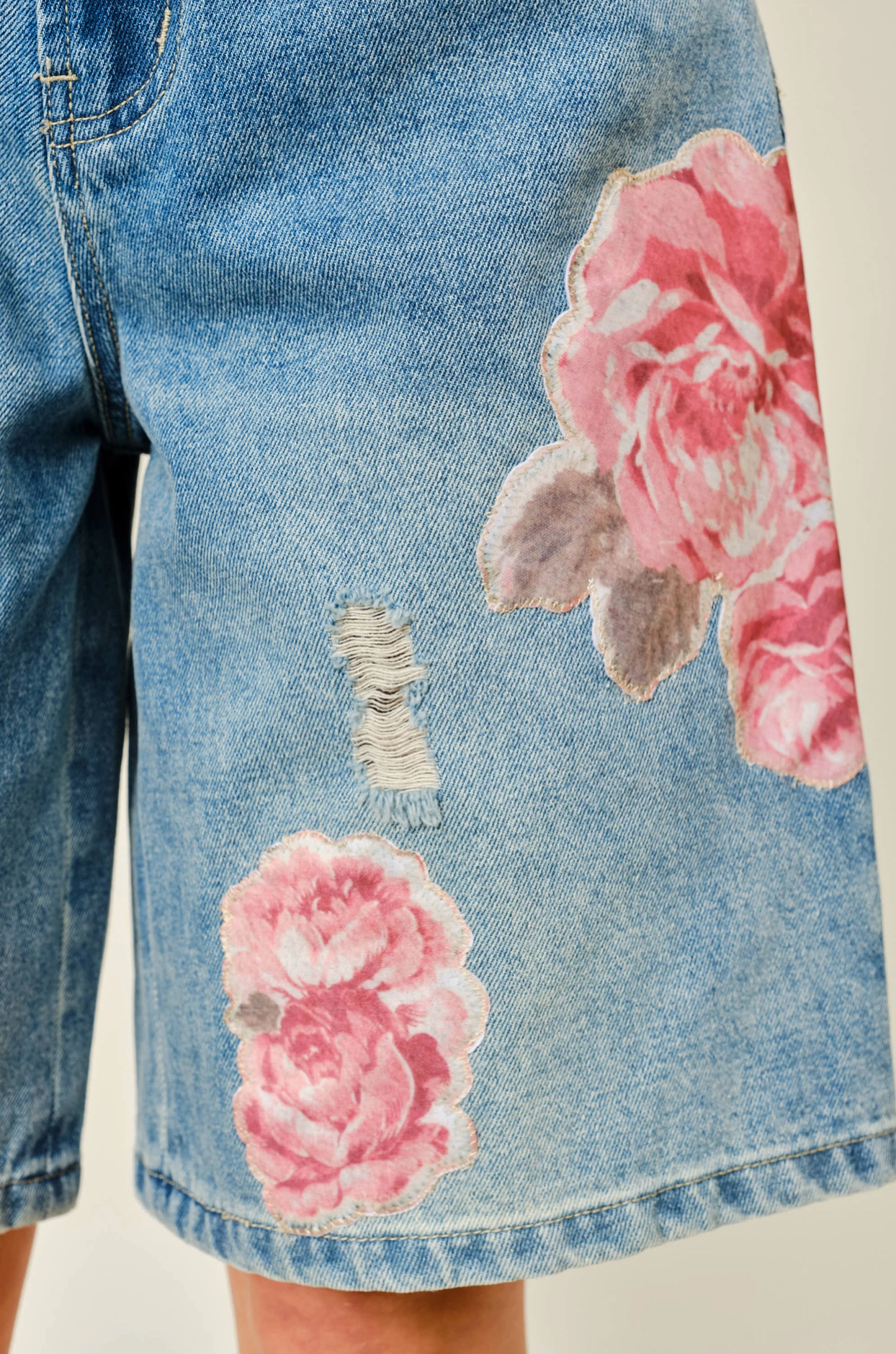 Flower Patch Bermuda Denim Shorts