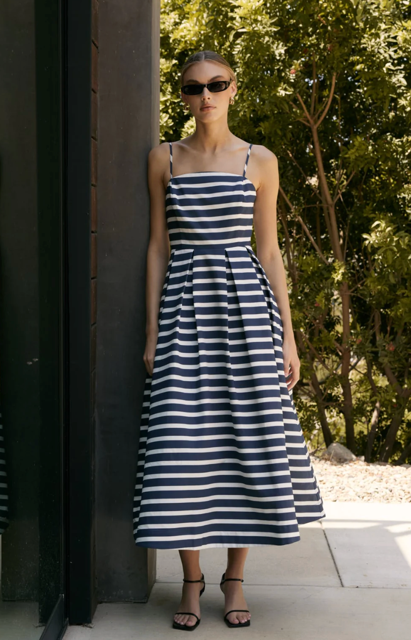 Lucy Striped Pleated Midi Dress