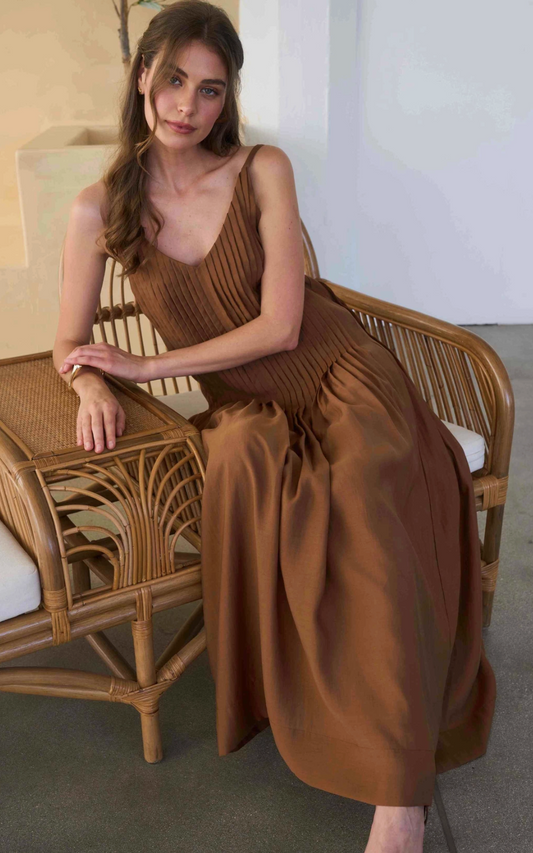 V Neck Pleated Front Detail Maxi Dress