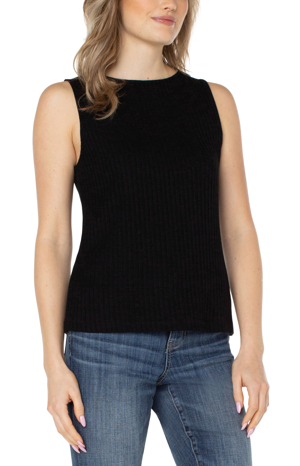 Sleeveless Boat Neck Rib Knit Top