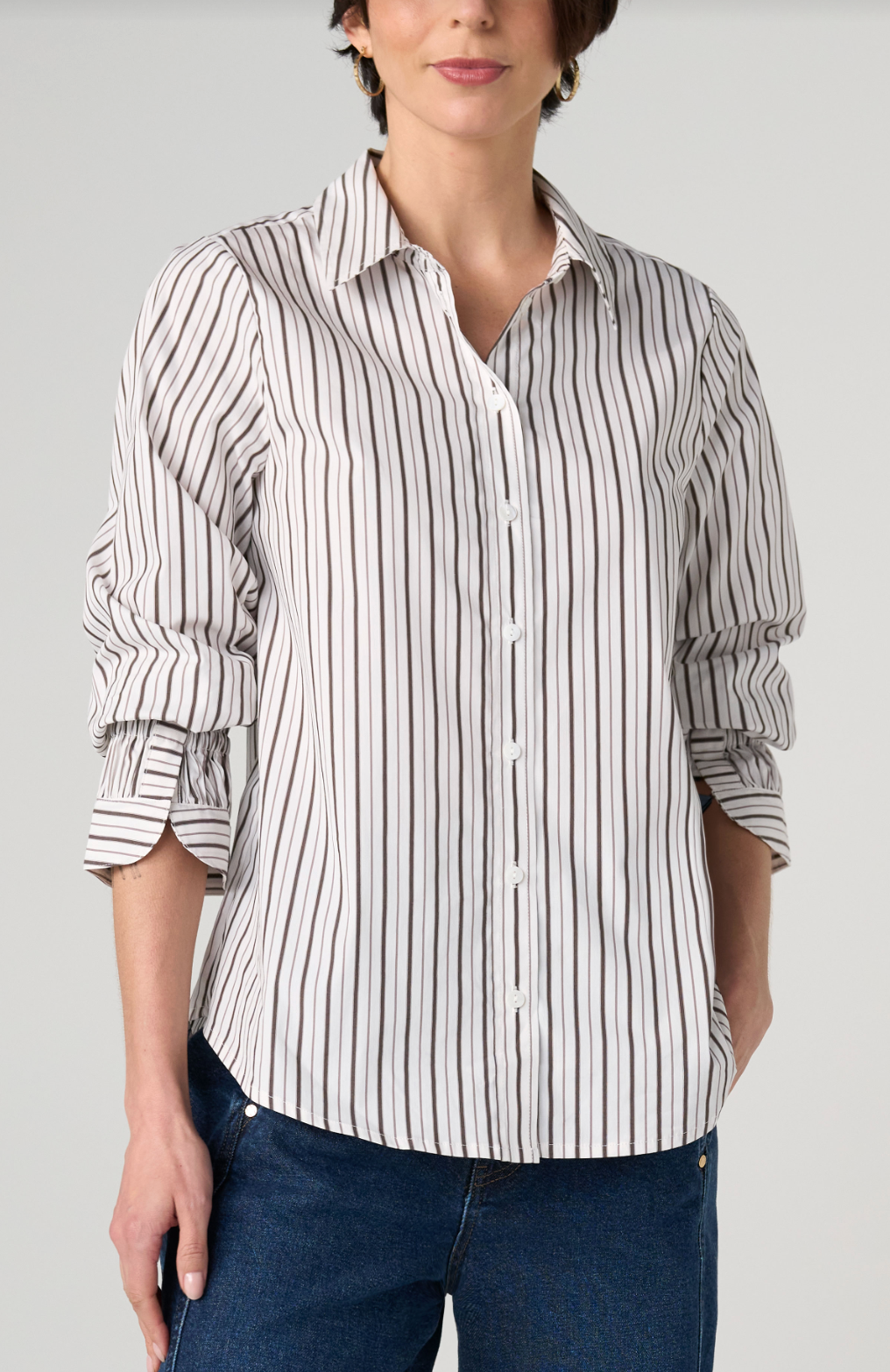 Adjustable Sleeve Button Front Woven Top