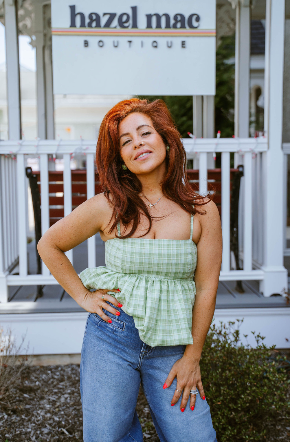 Green Gingham Peplum Top