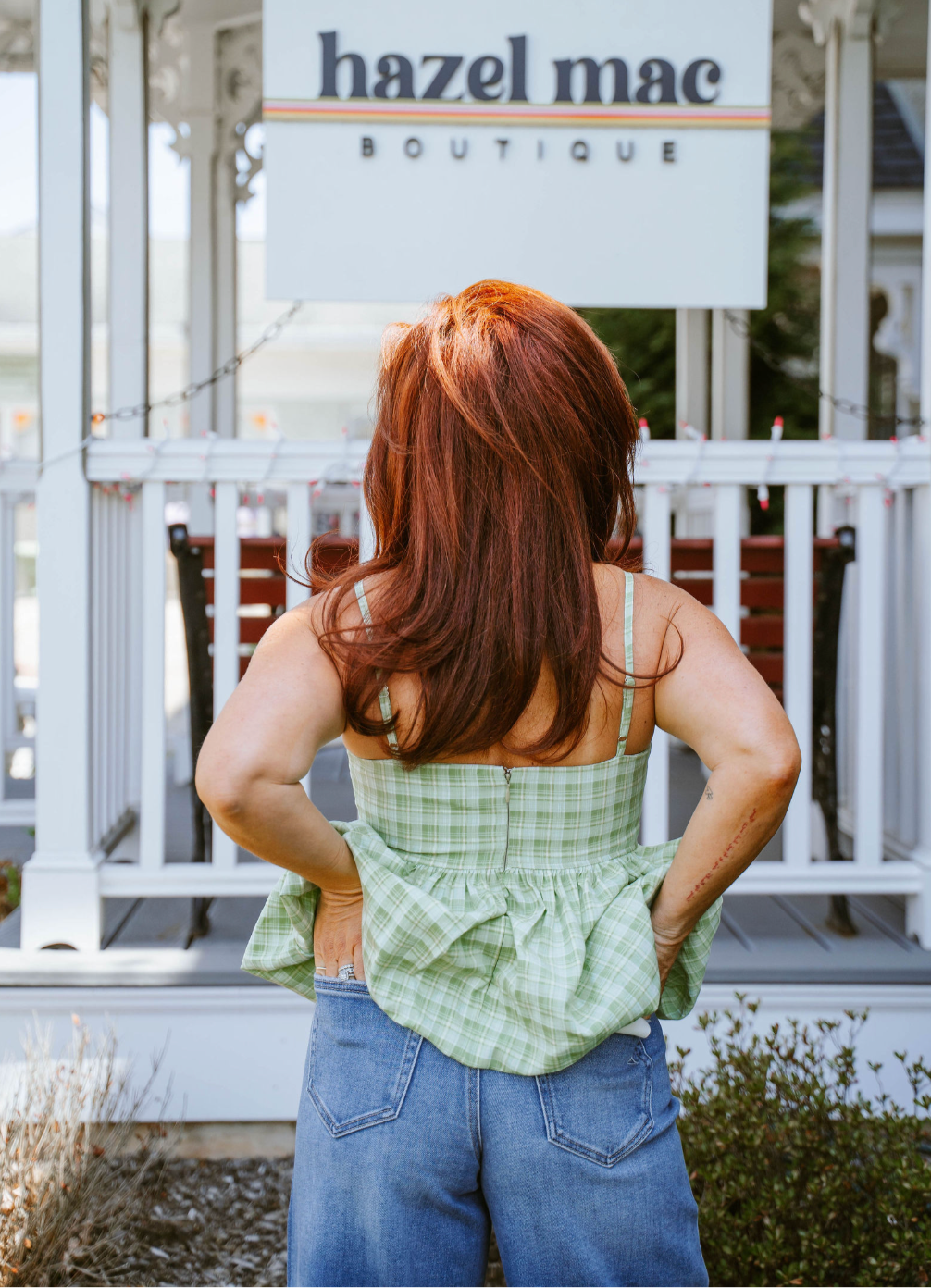 Green Gingham Peplum Top