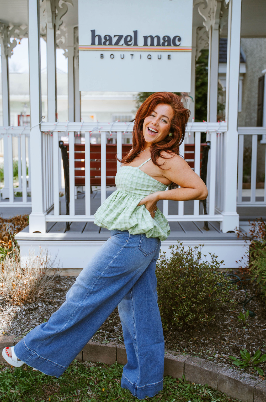 Green Gingham Peplum Top