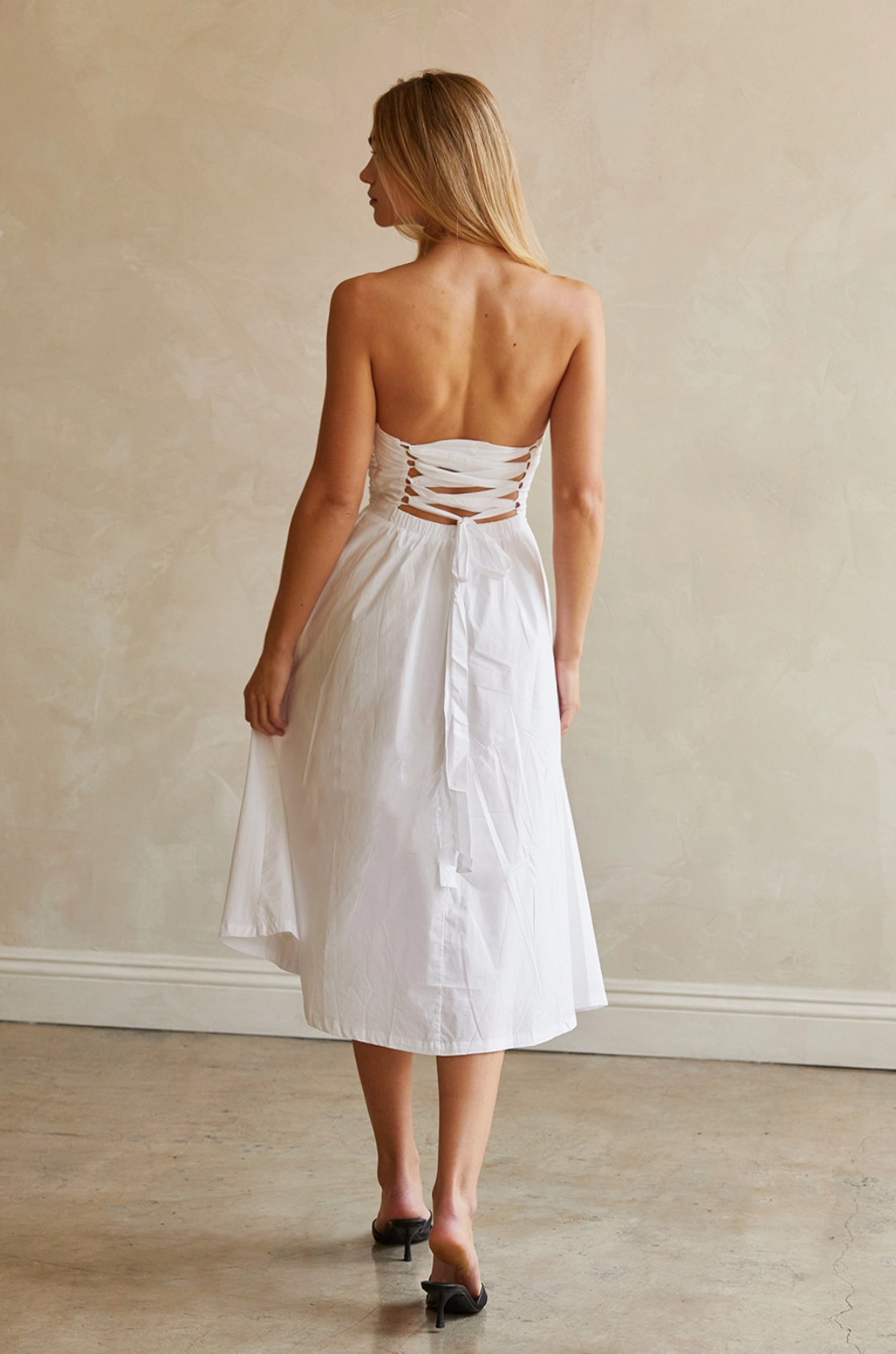 Kate Fit and Flare Back Tie Midi Dress