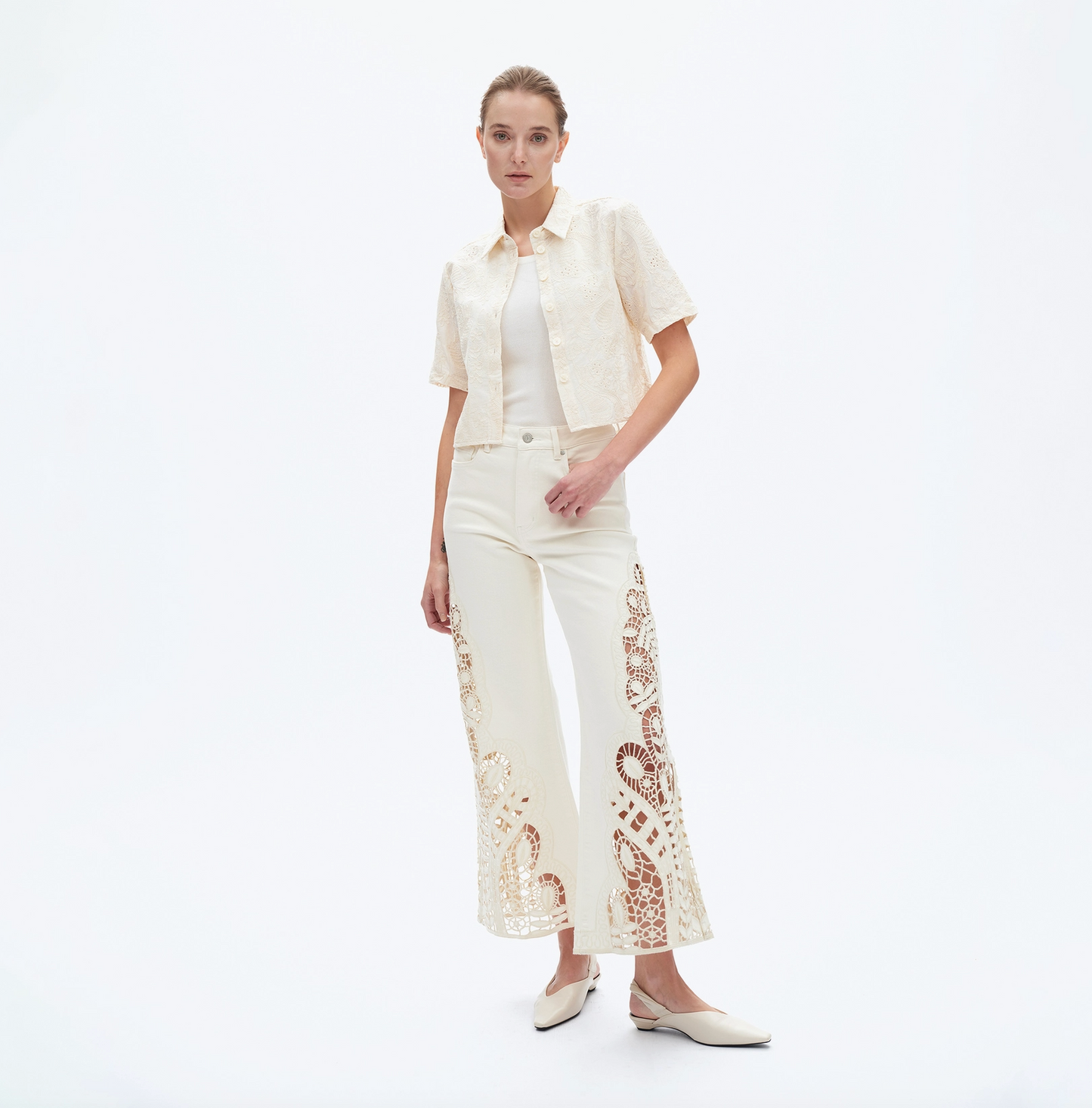 High Rise Wide Leg Twill Pants