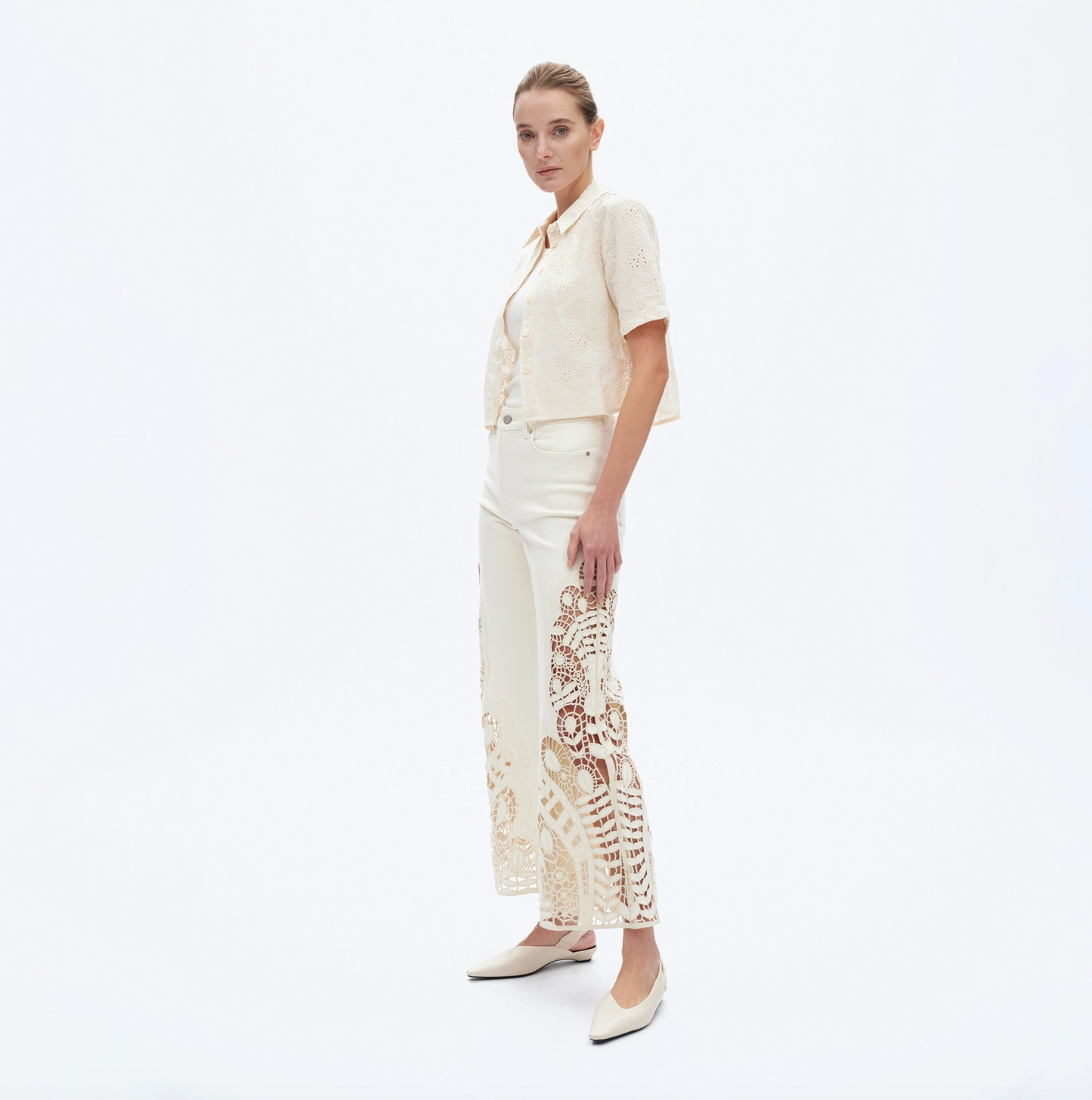 High Rise Wide Leg Twill Pants