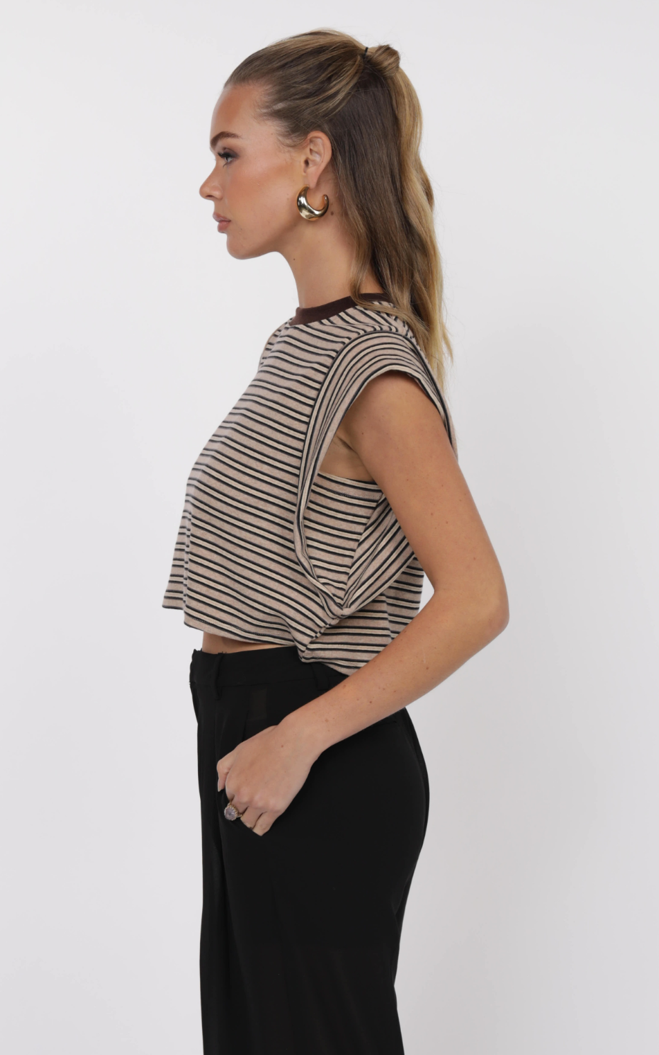 One + Only Stripe Shoulder Crop