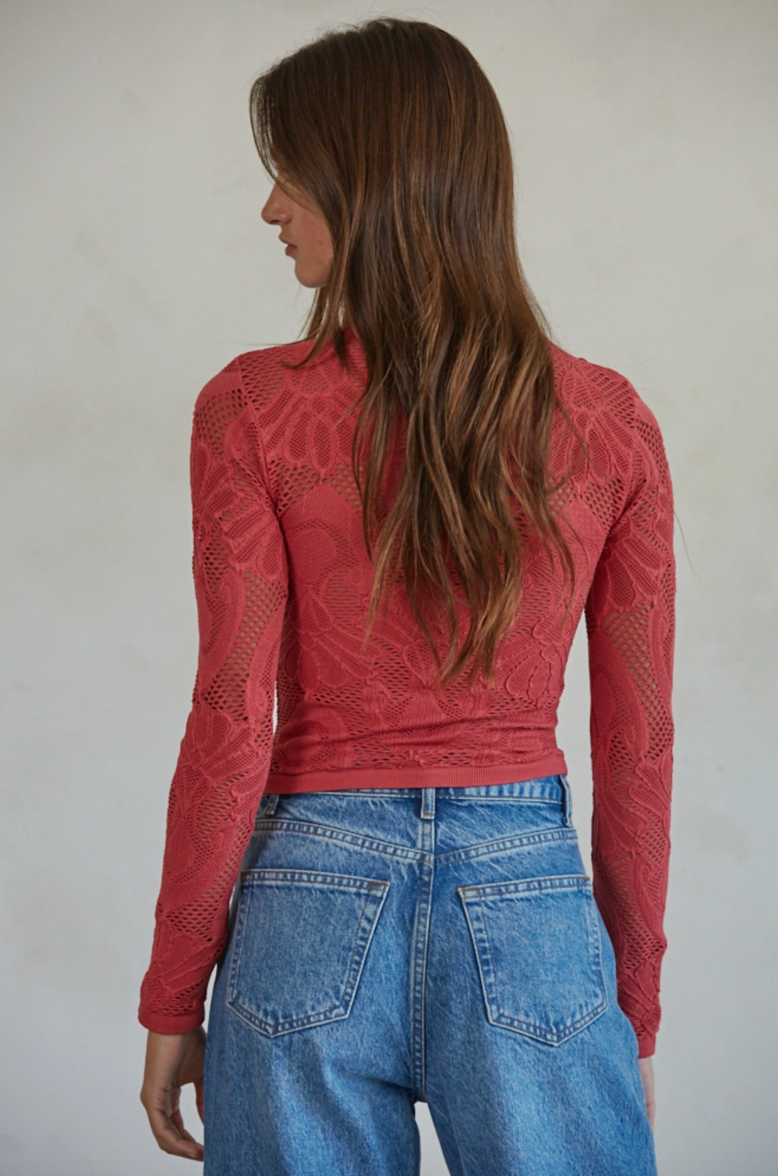 Jacquard Mock Neck Long Sleeve Top