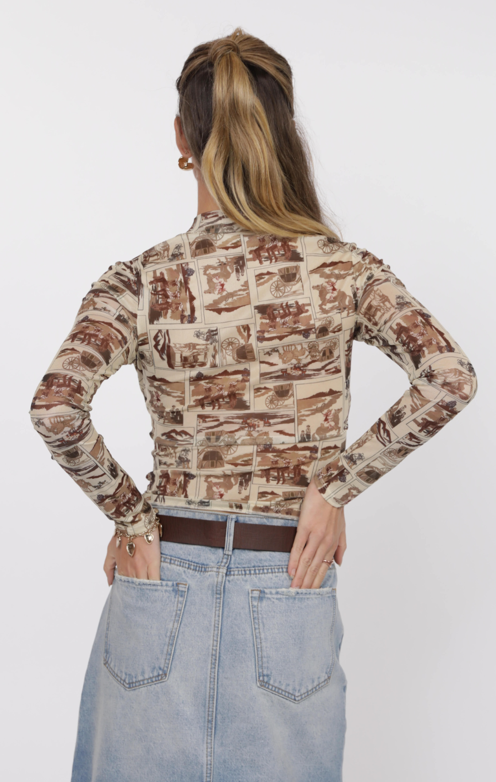 Giddy Up Mock Neck Mesh Top