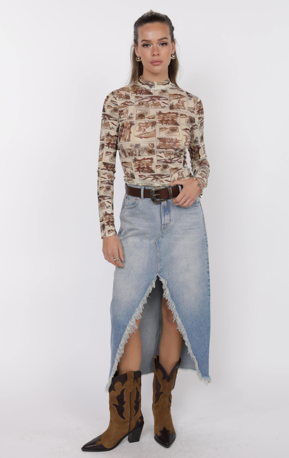 Giddy Up Mock Neck Mesh Top