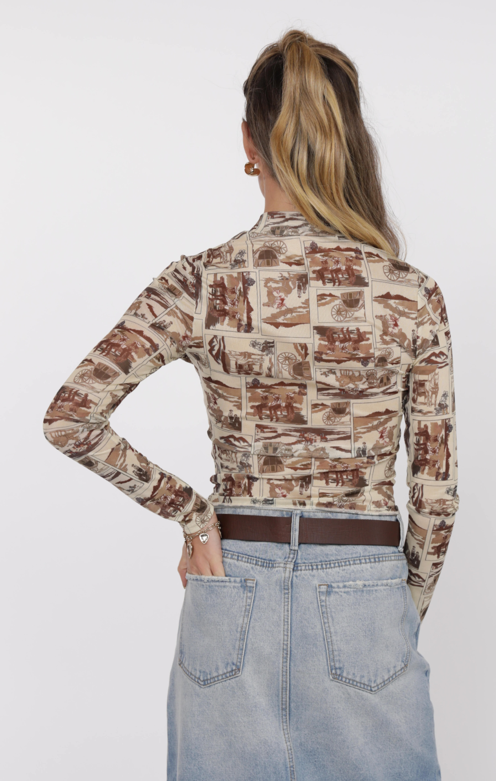 Giddy Up Mock Neck Mesh Top