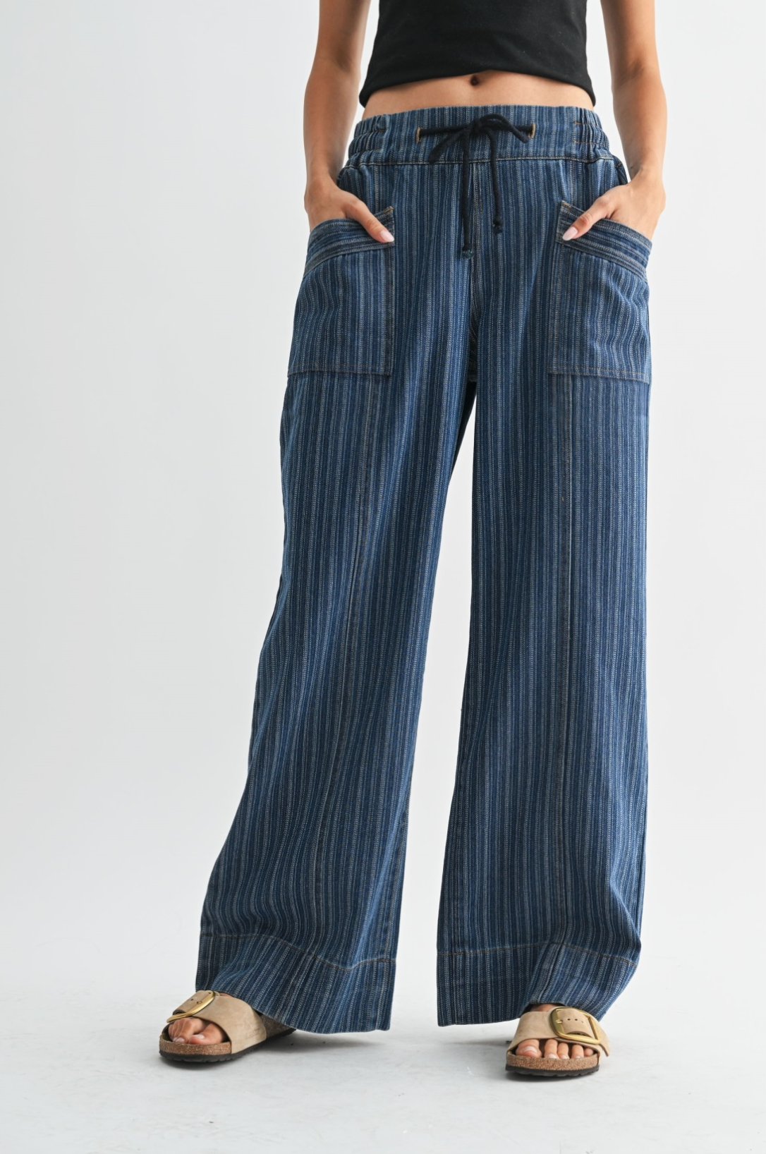 Denim Striped Relaxed-Fit Pants