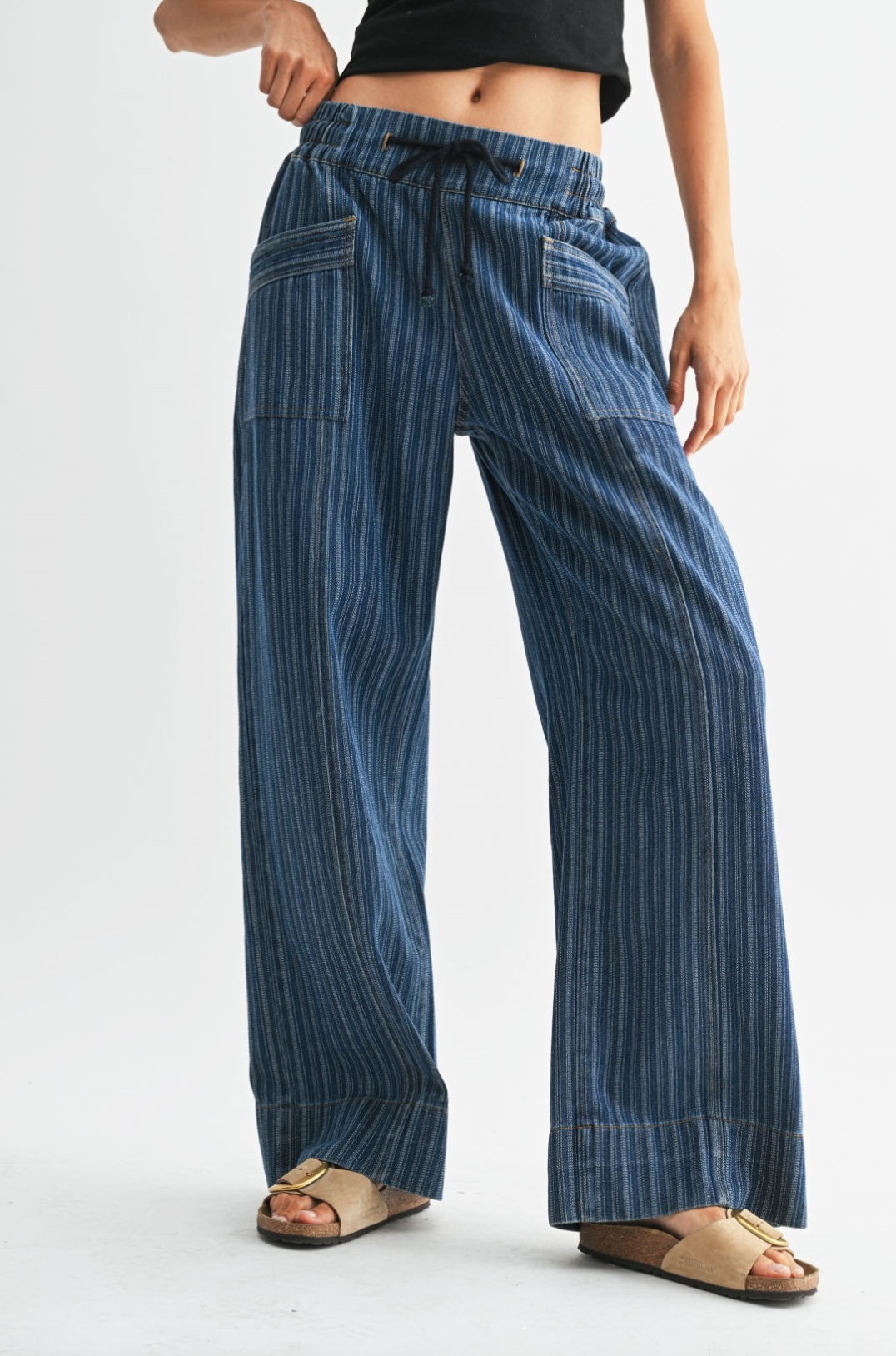 Denim Striped Relaxed-Fit Pants