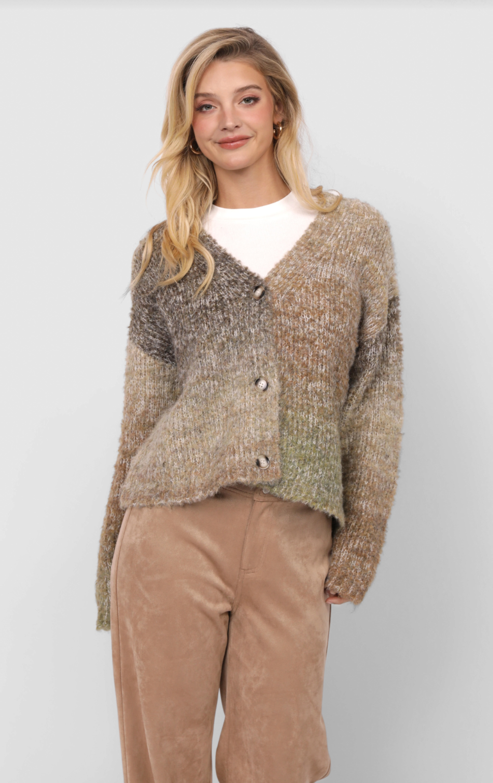 Smiley Ombre Fuzzy Knit Cardigan
