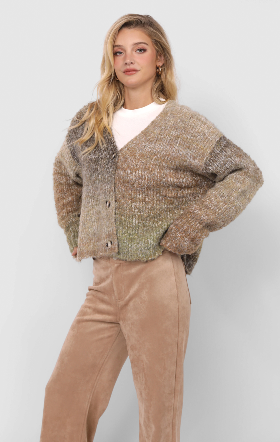 Smiley Ombre Fuzzy Knit Cardigan
