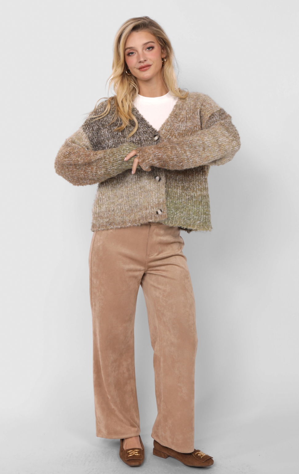 Smiley Ombre Fuzzy Knit Cardigan