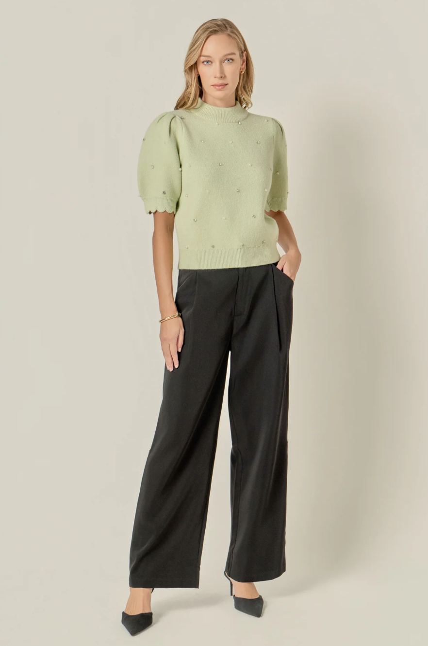 Scalloped Puff Sleeve Embellishment Knit