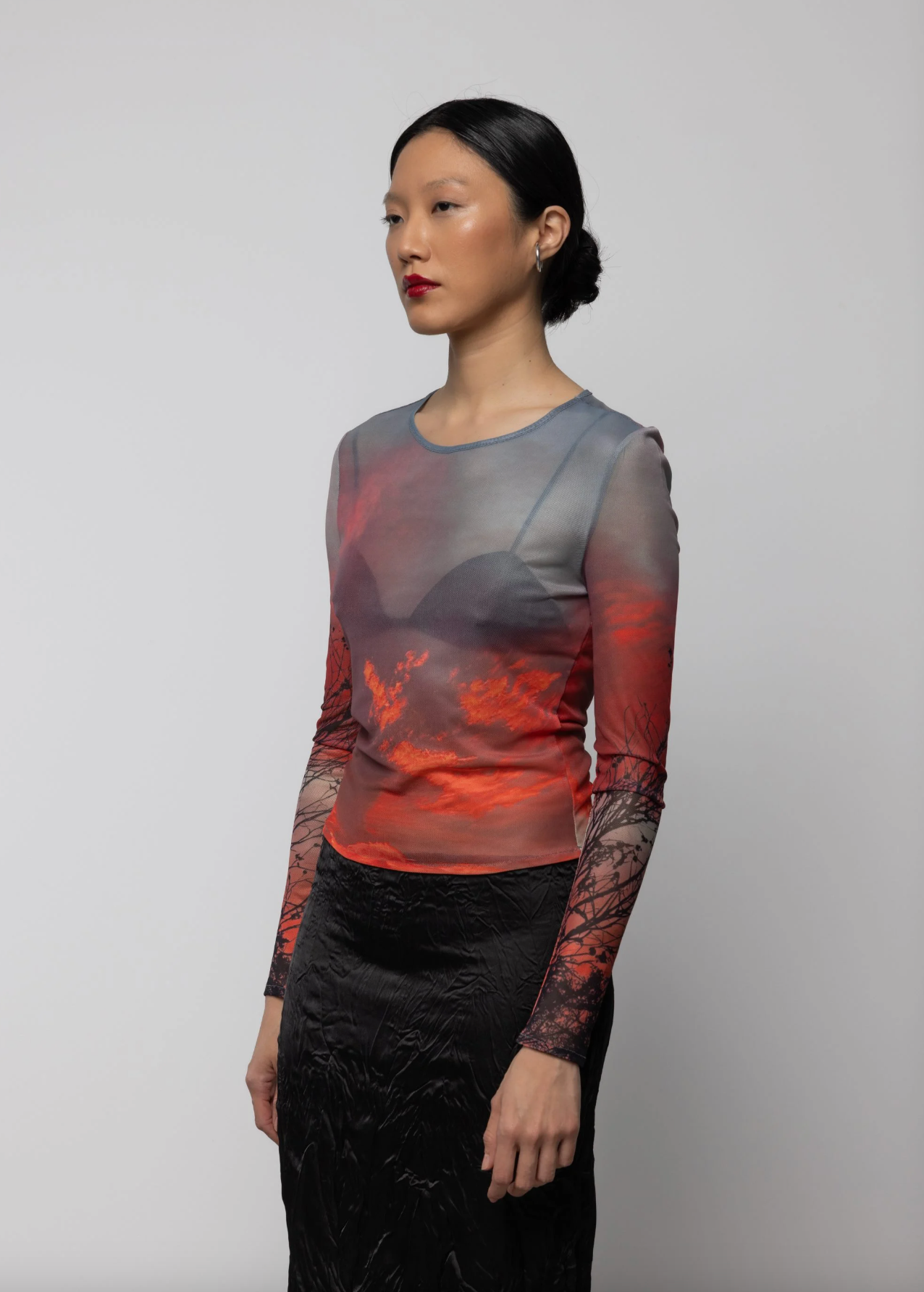 Crimson Dusk Mesh Long Sleeve