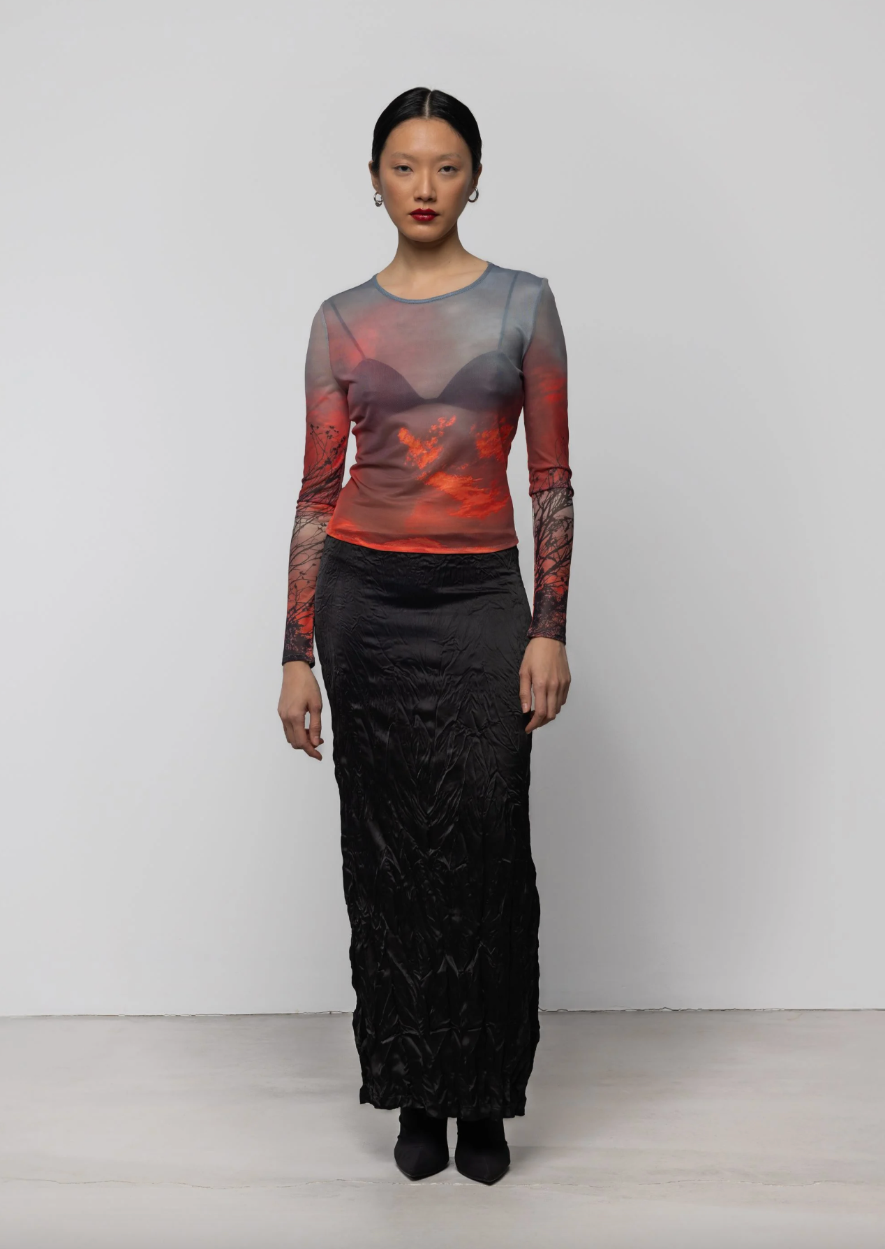 Crimson Dusk Mesh Long Sleeve