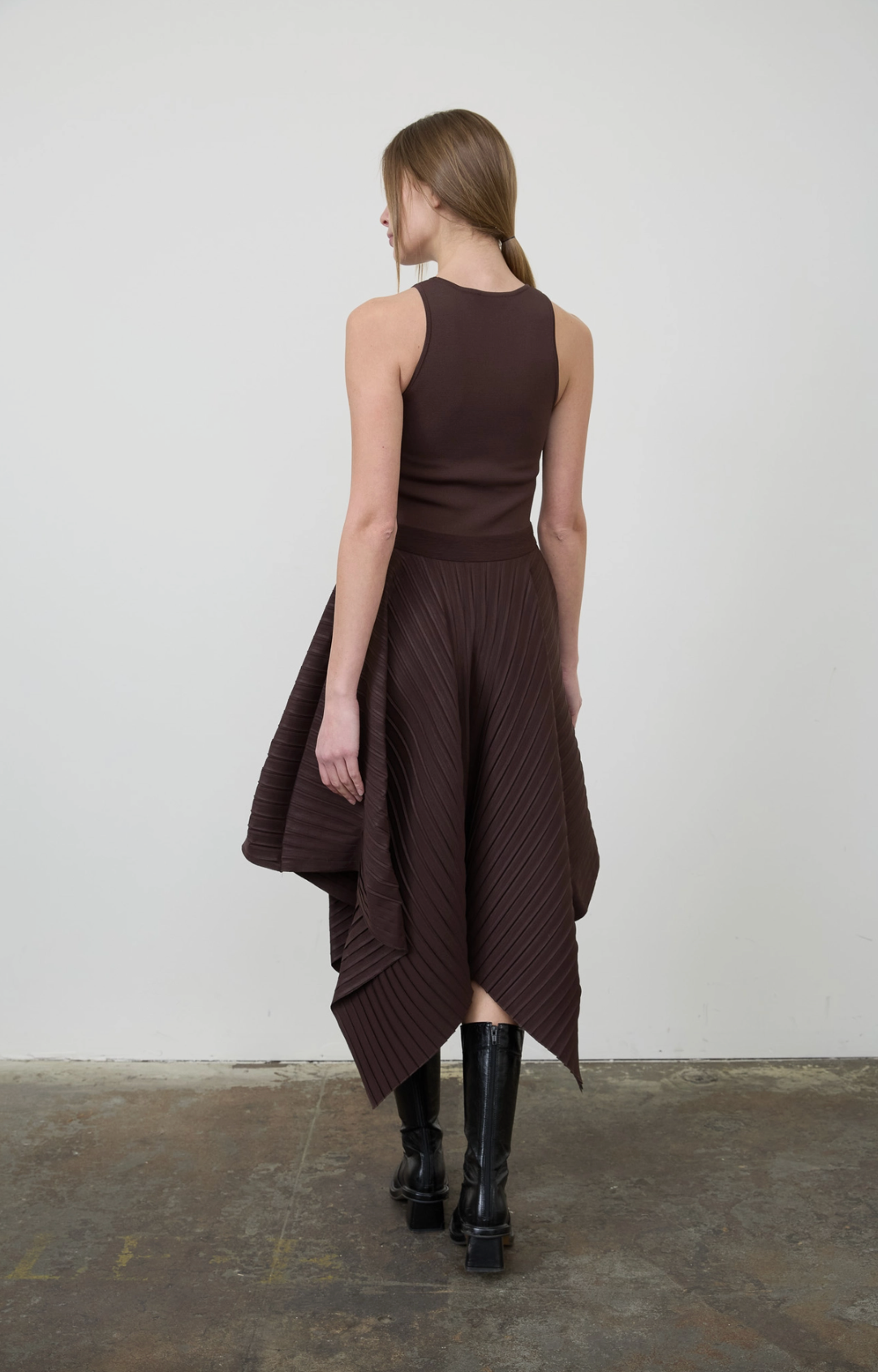 Mixed Media Asymmetric Midi Dress