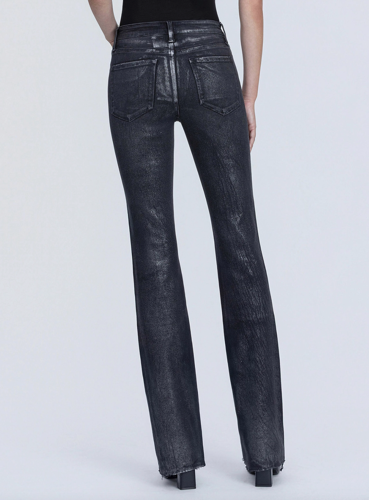 Metalic Coated Black Bootcut Jeans