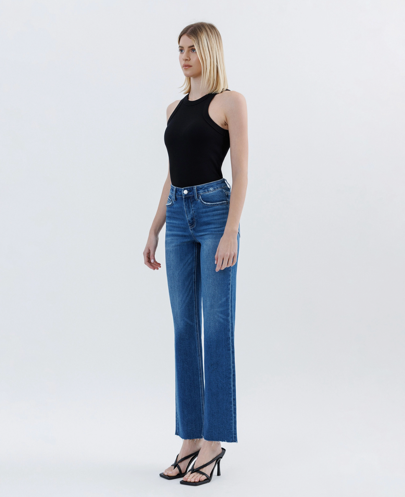 Clean Cut Raw Hem Straight Jeans