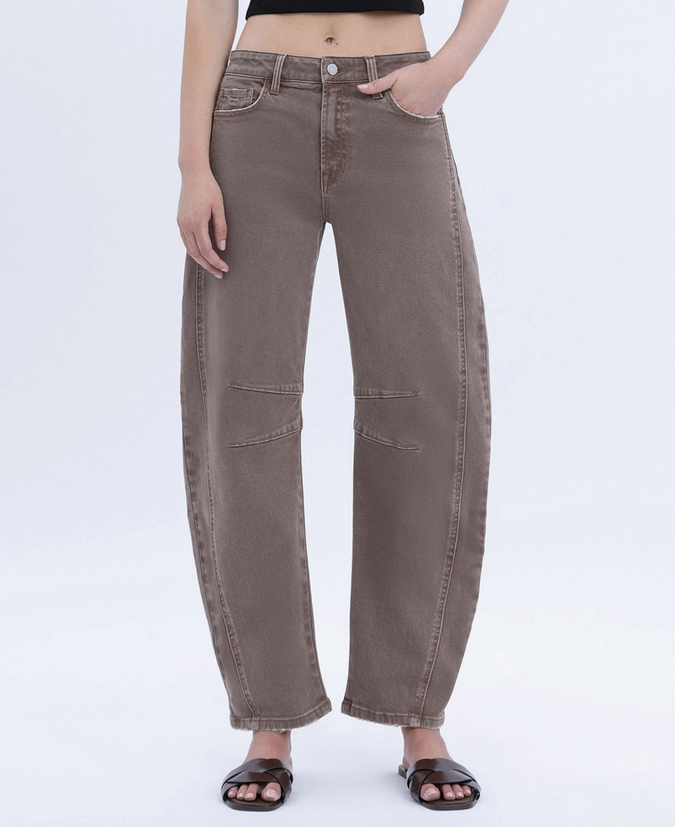 High Rise Stone Ankle Barrel Jeans